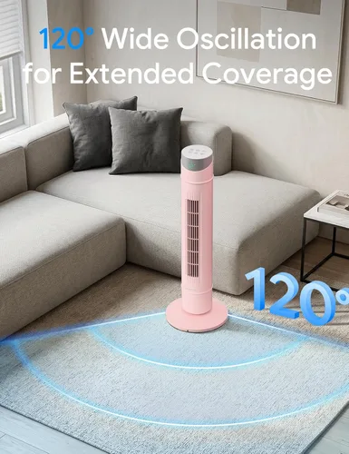 Miniatura 26 de ZAFRO Ventilador de torre inteligente para dormitorio, ventilador de torre oscilante de 120°, 28 pies/s de alta velocidad, 12 velocidades, 4 modos