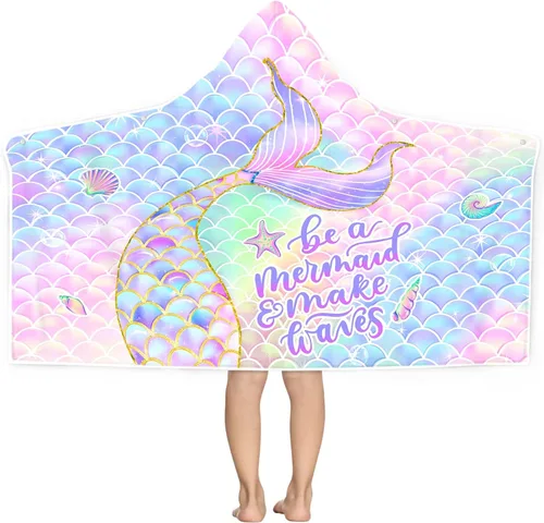Bonsai Tree Toalla de playa de sirena, toalla de cola de sirena para niñas con capucha, poncho con capucha de baño para niños, 30 x 50 pulgadas,