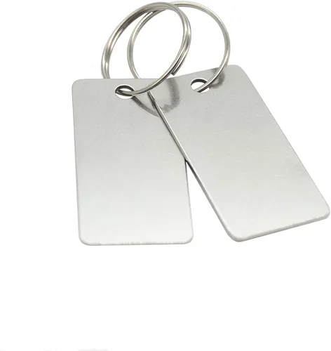 Paquete de 25 etiquetas rectangulares de acero inoxidable con un agujero