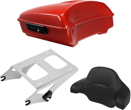Miniatura 27 de TCT-MOTORPARTS Atlas Silver Metálico Maletero de Viaje Modificado con Respaldo y Montaje en Rack Adecuado para Harley Touring 14-25 Street Glide