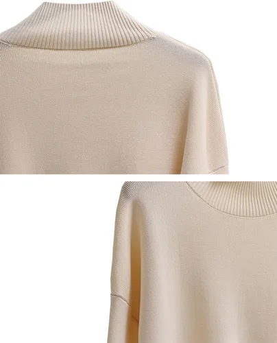 Miniatura 5 de Conjunto de 2 piezas para mujer, de punto, de manga larga, a rayas, sin botones y pantalones de pierna ancha