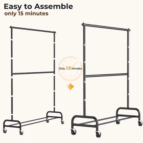 Miniatura 7 de MISSLO Perchero resistente con ruedas y perchero para colgar ropa, paquete de 2