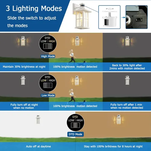 Miniatura 4 de FLEDAVID Luminarias de Pared Exteriores con Sensor de Movimiento del Anochecer al Amanecer, Farol de Porche Exterior Blanco, Iluminación de Aplique