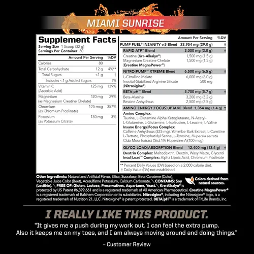 Miniatura 2 de PMD Sports Pump Fuel Ultra Insanity - Polvo de preentrenamiento premium y bomba muscular, mayor enfoque, resistencia y recuperación, creatina Miami