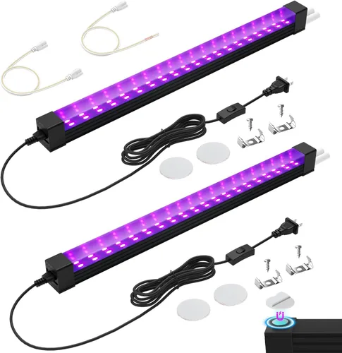 395NM Barra de luz negra de 18 W, tira de luz negra UV para fiesta brillante, luces LED negras enlazables con interruptor de encendido/apagado, para