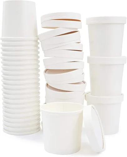 Miniatura 8 de Juvale Recipientes desechables para sopa y helado con tapas, papel blanco de 12 onzas, 50 unidades, cuencos desechables para sopa caliente y tazas