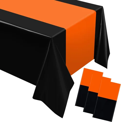 Miniatura 9 de Oudain 3 piezas de manteles de plástico desechables de 54 x 108 pulgadas para mesas rectangulares, manteles impermeables para Halloween, baby Negro