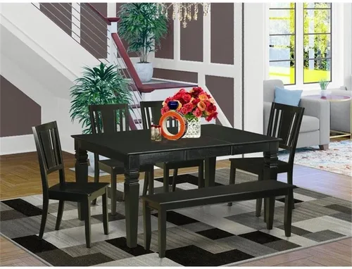 Miniatura 2 de East West Furniture WEDU6D-BLK-W Juego de mesa de comedor de 6 piezas contiene una mesa rectangular de madera con hoja de mariposa y 4 sillas