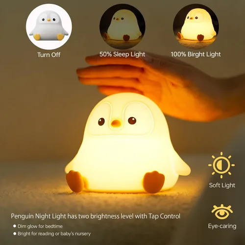 Miniatura 4 de Luz Nocturna de Pingüino para Niños, Linda Lámpara de Pingüino de Silicona para Guardería, Lámparas de Noche Regulables y Esponjosas al Toque