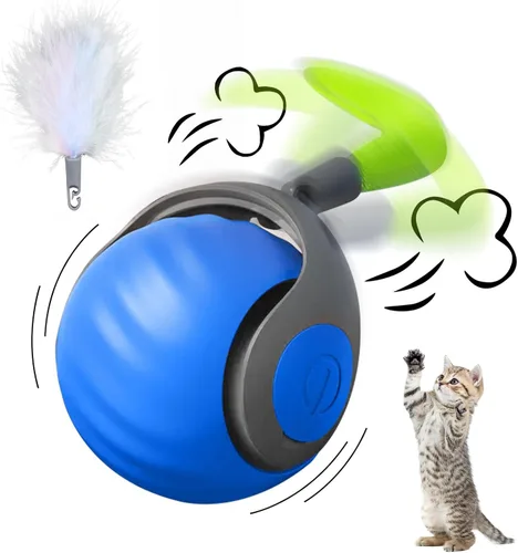 Juguete interactivo para gatos con pluma, bola inteligente para gatos de interior, juguetes automáticos activados por movimiento, juguetes Azul