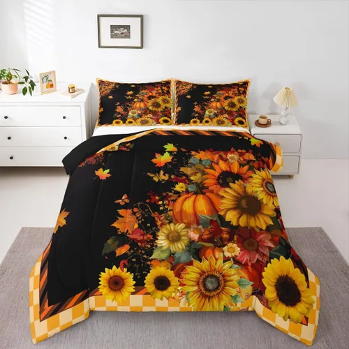 Miniatura 40 de Juego de edredón de calabaza de otoño tamaño individual para niños y niñas, juego de ropa de cama para niños, mujeres y hombres, ultra suave