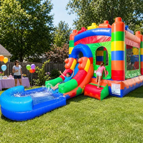 Crossover - Casa inflable de rebote con tobogán para niños, 26.5 x 12 x 14.5 pies, bloque de construcción combinado de tobogán acuático, incluye