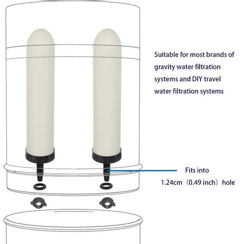 Miniatura 5 de HUI NING Vela de filtro de cerámica de repuesto de 10 pulgadas con carbón activado para sistema de filtro de agua por gravedad de encimera, cubo