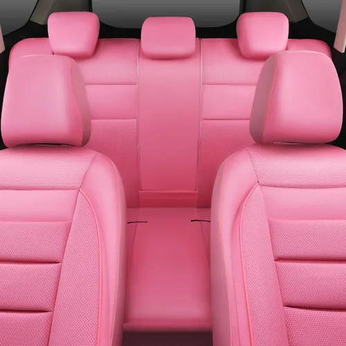 Miniatura 7 de CAR PASS Fundas de Asiento de Cuero Rosa Juego Completo Universal Resistente al Agua Soporte de Respaldo de Espuma 3D, Comodidad de Lujo Automotriz