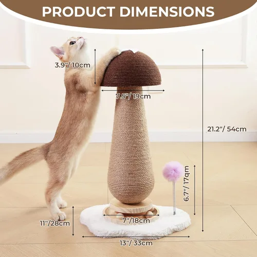 Miniatura 2 de Poste rascador de hongo para gatos con pista interactiva de bolas de resorte, juguete para gatos, árbol rascador de yute para gatos