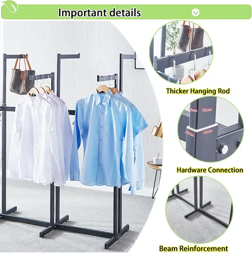 Miniatura 5 de Perchero de pie de metal para ropa - Estantes de exhibición resistentes para uso comercial con ruedas, perchero de ropa de 6 brazos, perchas