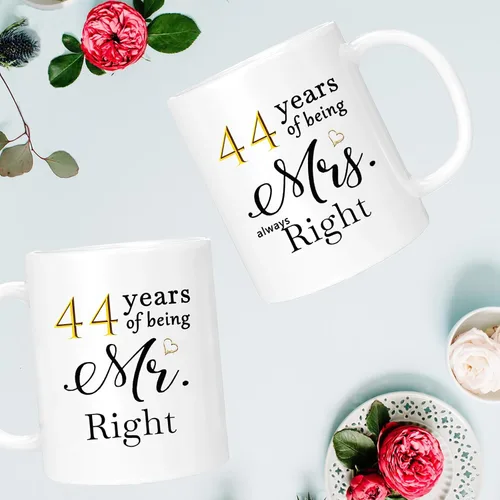 Miniatura 2 de Juego de 2 tazas de café del 44º aniversario, regalos y decoraciones de boda del 44º aniversario para parejas, padres, abuelos, hombres, mujeres
