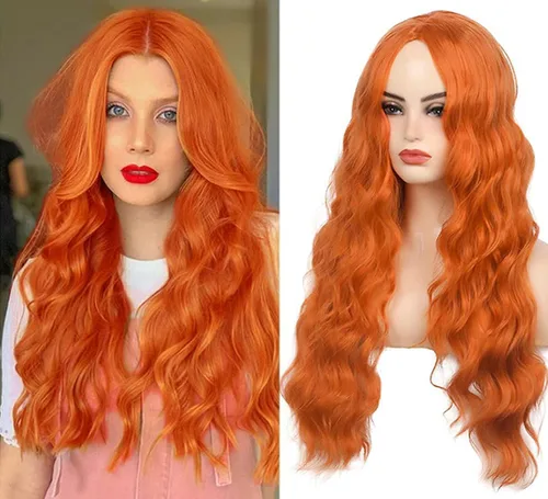 Miniatura 2 de Peluca larga y ondulada verde para mujer, parte media, disfraz de cosplay, peluca de repuesto de cabello sintético