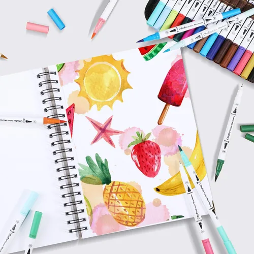 Miniatura 7 de Ohuhu Cuadernos de marcadores de arte, tamaño de papel grande de 19 x 25 cm, hojas de dibujo lisas y pesadas de 120 lb/200 g/m², 60 hojas/120