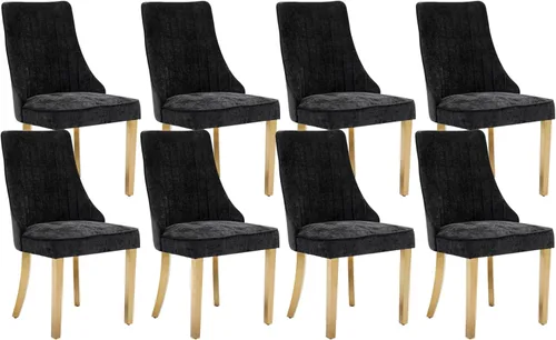 Miniatura 36 de Juego de 8 sillas de comedor, sillas de cocina con canales de lino con patas curvadas de madera maciza, silla de comedor tapizada de tela cómoda