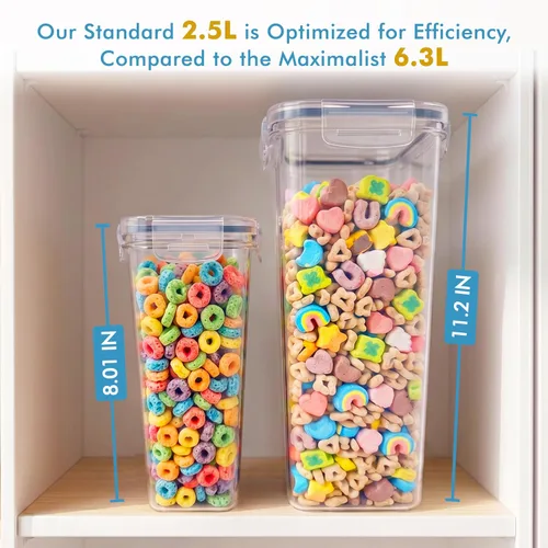 Miniatura 4 de Shazo Paquete de 2 recipientes pequeños herméticos para cereales con tapas, perfecto para ahorrar espacio, sin BPA, organización de despensa