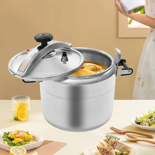 Miniatura 2 de Olla a presión de aluminio de 31.7 cuartos de galón, 2 válvulas de seguridad, 5 PSI de gran capacidad, olla para cocinas o uso comercial, estufas