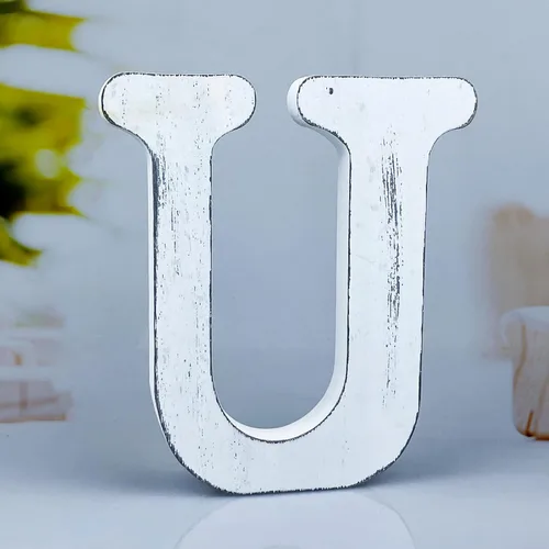 Miniatura 27 de Letras de madera rústica blanca de 6 pulgadas, letras de madera sin terminar para decoración de pared, letras de pie retro blancas blancas