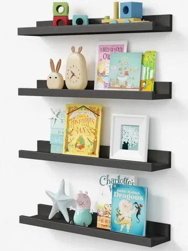 Miniatura 11 de Forbena Estante de repisa negra para fotos, estantes flotantes con borde para pared, estantes de pared pequeños para baño, dormitorio, cocina