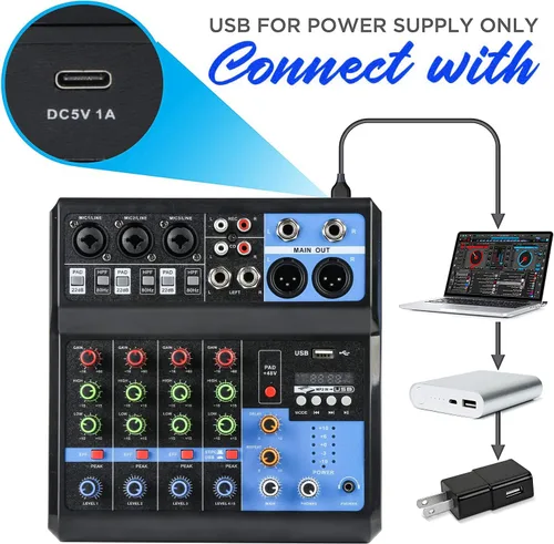 Miniatura 2 de Mezcladores DJ de 5 Canales Mesa de Mezcla de Audio con Bluetooth, Interfaz de Audio USB con Alimentación Phantom de 48V Mesa de Mezcla de Sonidos