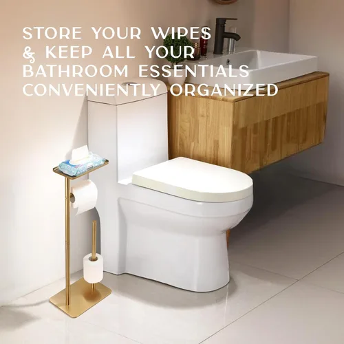 Miniatura 7 de Day Moon™ Soporte de Papel Higiénico Dorado Soporte de Papel Higiénico Independiente con Almacenamiento - Soporte de Papel Higiénico y Porta
