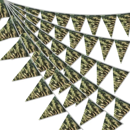 Banderín de camuflaje de 49 pies, banderas triangulares de camuflaje del ejército para decoraciones de fiesta de cumpleaños