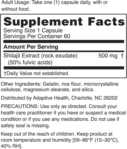 Miniatura 2 de Nugenix Essentials Shilajit Cápsulas Suplemento para hombres y mujeres - 500 mg, estandarizado al 50% de ácidos fúlvicos, Himalaya, 60 cápsulas