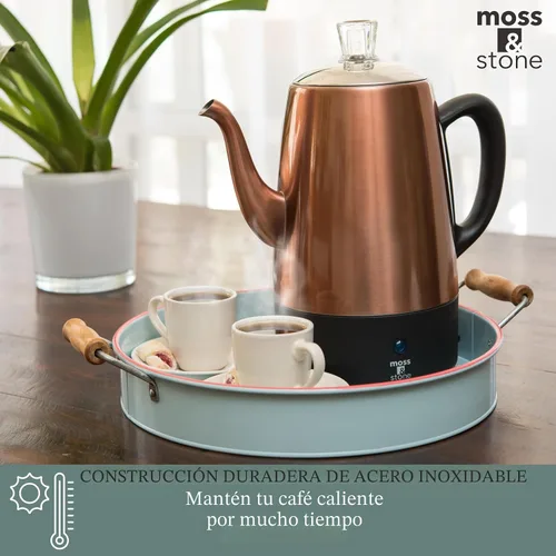 Miniatura 6 de Precolador de café eléctrico Moss & Stone - Cuerpo con tapas de acero inoxidable, cafetera, olla eléctrica, capacidad de 10 tazas