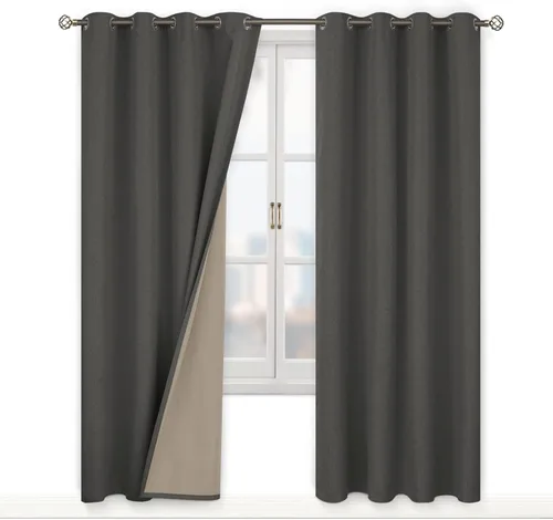 Miniatura 14 de BGment - Cortinas 100 % Blackout con revestimiento para la habitación, cortinas con ojales, de lino con textura de aislamiento térmico para la sala
