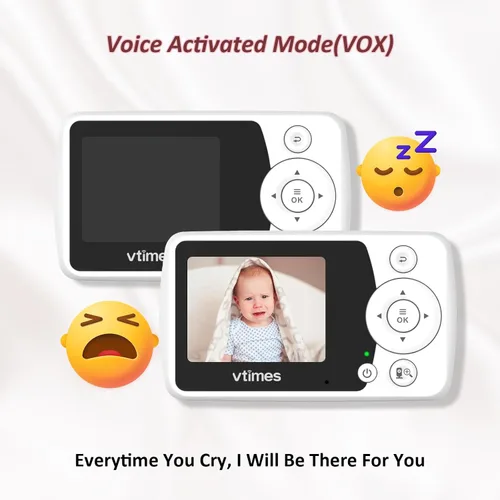 Miniatura 3 de VTimes Monitor de bebé 2 cámaras, pantalla LCD de 2.4 pulgadas, monitor de bebé sin visión nocturna WiFi Modo VOX alarma y rango de 1000 pies
