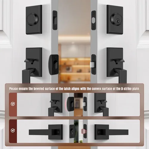 Miniatura 7 de Juego de cerraduras dobles para puerta delantera, manija de puerta delantera con llave con maniquí, palanca cuadrada resistente para puerta