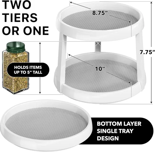 Miniatura 2 de Simple Houseware Organizador de especias Lazy Susan de 2 niveles, 10 pulgadas de diámetro, blanco/gris