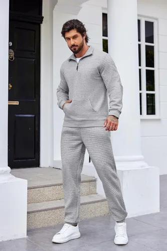 Miniatura 3 de COOFANDY Conjunto deportivo de 2 piezas para hombre, ajuste relajado, con media cremallera, para correr