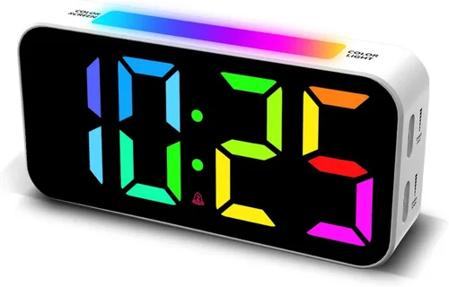 Relojes despertadores fuertes Topski para dormitorios para personas que duermen pesadas, reloj de cabecera digital con luz nocturna, pantalla RGB y