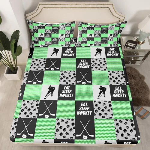 Miniatura 17 de Sábana bajera ajustable de hockey sobre hielo, tamaño individual, para adolescentes y niñas, juego de ropa de cama de hockey para decoración de sala