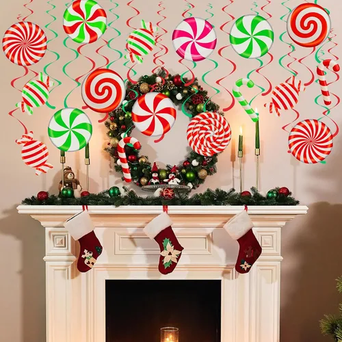 Miniatura 3 de Bencailor 72 piezas de remolinos de caramelo de Navidad, decoraciones colgantes de menta de Navidad, remolinos colgantes para decoración de fiestas