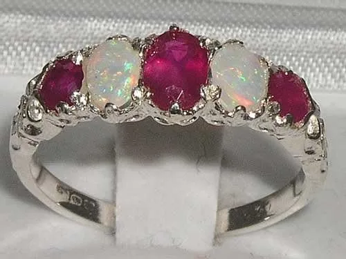 Miniatura 2 de Anillo de plata de ley 925 auténtica auténtica rubí y ópalo para mujer