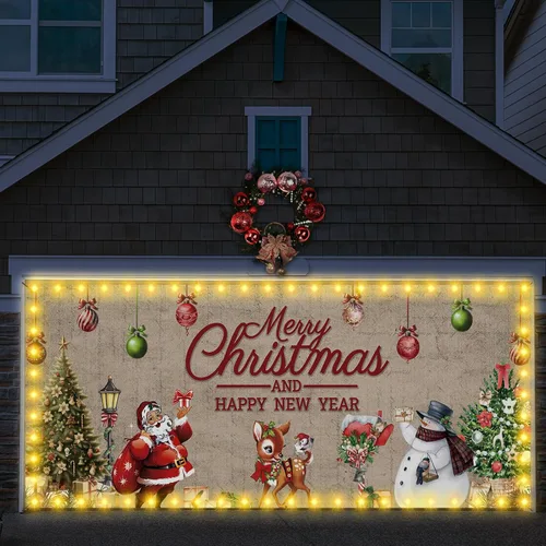 Miniatura 11 de Ganeen 6.4x16 pies de luz de cadena LED 2025 para puerta de garaje de Navidad, gran decoración rústica para puerta de garaje de Navidad, cubierta