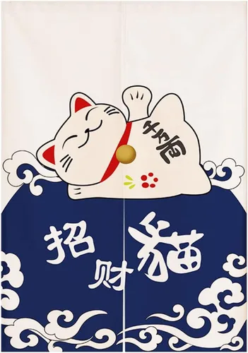 Miniatura 13 de Cortina japonesa Noren para puerta, tapiz Maneki Neko Lucky Cat para puerta, divisor de habitación, cocina, decoración del hogar, 29 x 35 pulgadas