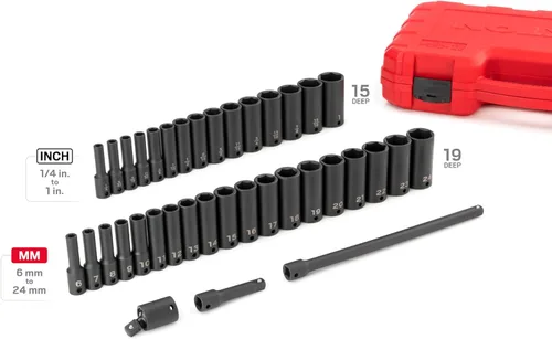 Miniatura 2 de TEKTON Juego de dados de impacto de 6 puntos profundos de 3/8 pulgadas, 37 piezas (1/4-1 pulgada, 0.236-0.945 in) SID91403