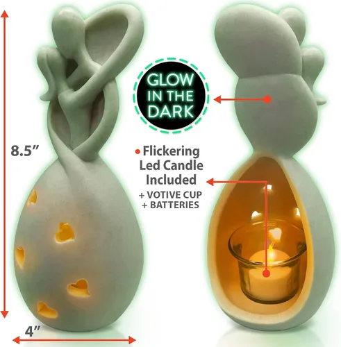 Miniatura 3 de OakiWay Regalos de boda de aniversario para pareja/ella, estatua de portavelas de amor infinito que brilla en la oscuridad con vela LED, despedida