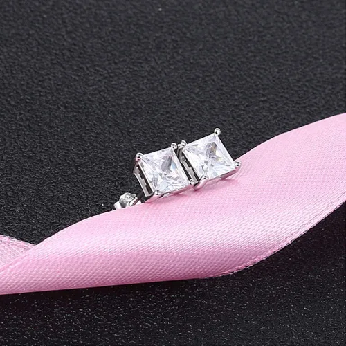 Miniatura 8 de MMTTAO Aretes de plata de ley 925 con circonita cúbica de corte princesa para mujeres, hombres y niñas, brillantes y puros, aretes de circonita