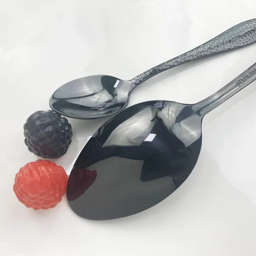 Miniatura 7 de JASHII Juego de cubiertos de 4 piezas de acero inoxidable negro forjado con mango martillado, servicio para 1 pulido de espejo, apto