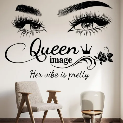 Miniatura 6 de Arawat Calcomanías de pared de pestañas para dormitorio, citas de ojos de reina, murales para decoración de sala de estar, calcomanías de decoración