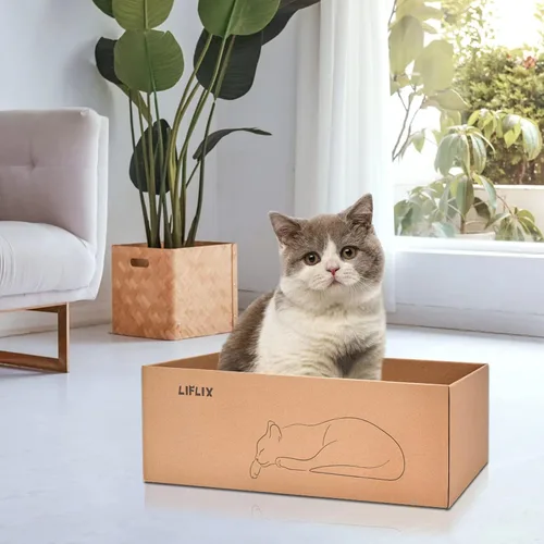 Miniatura 8 de LIFLIX Rascador de cartón para gatos con 2 cajas, 6 almohadillas reversibles para arañazos en caja rascador grande para gatos, 17.1 pulgadas x 13.2